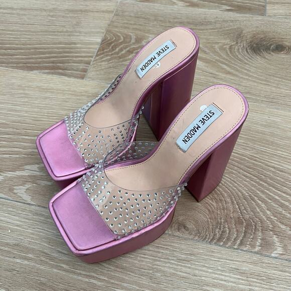 NEW $139 Steve Madden Ruby Pink Iridescent Platform Sandal - Picture 4 of 11